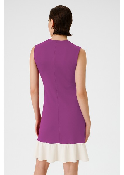 Mor Eteği Fırfırlı Kolsuz Mini Elbise fırsatları