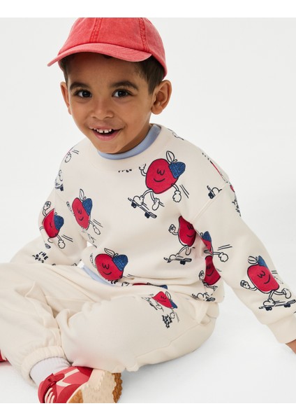 Pamuklu Elma Desenli Sweatshirt (2-8 Yaş)