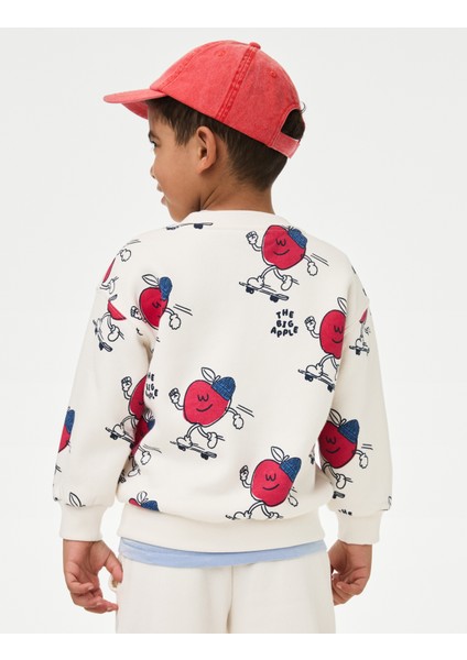 Pamuklu Elma Desenli Sweatshirt (2-8 Yaş)
