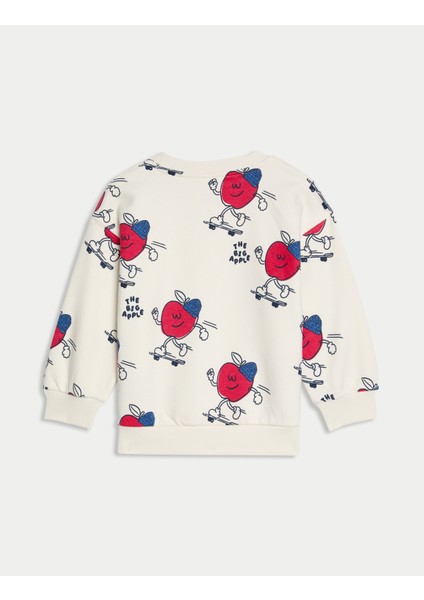 Pamuklu Elma Desenli Sweatshirt (2-8 Yaş)