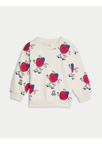 Pamuklu Elma Desenli Sweatshirt (2-8 Yaş)