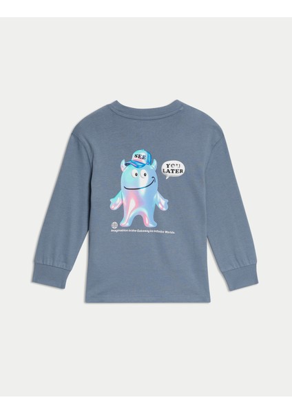 Saf Pamuklu Canavar Desenli Sweatshirt (2-8 Yaş)