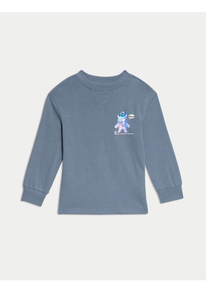 Saf Pamuklu Canavar Desenli Sweatshirt (2-8 Yaş)