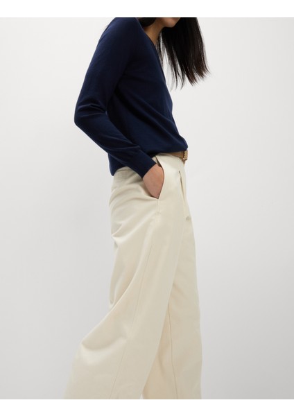 Saf Pamuklu Twill Barrel Leg Pantolon fırsatları