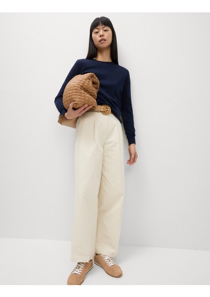 Saf Pamuklu Twill Barrel Leg Pantolon