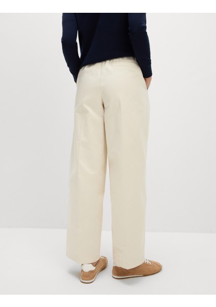 Saf Pamuklu Twill Barrel Leg Pantolon
