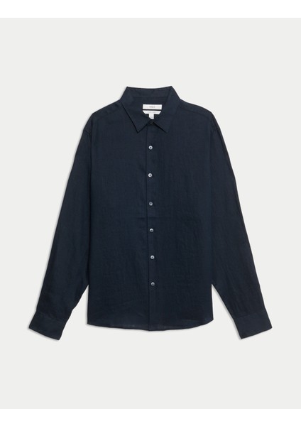 Regular Fit Saf Keten Gömlek