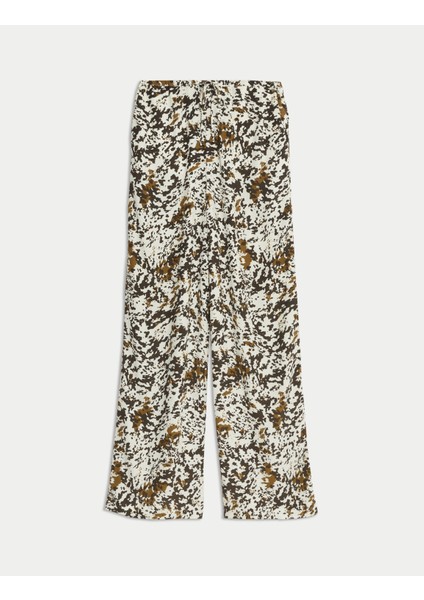 Hayvan Baskılı Büzgülü Wide Leg Pantolon