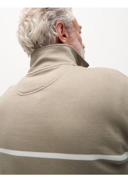 Saf Pamuklu Çizgili Yarım Fermuarlı Sweatshirt