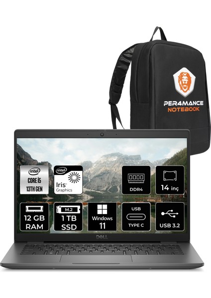 Latitude 3440 Intel Core I5 1335U 12GB 1tb SSD 14" Fhd Windows 11 Home Taşınabilir Bilgisayar & Per4 Çanta N010L344014UP358