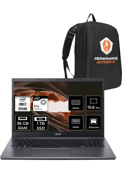 Extensa 15 EX215-55 Intel Core I7 1255U 36GB 1tb SSD 15.6" Fhd Fdos Taşınabilir Bilgisayar & Per4 Çanta NXEGYEY004P333