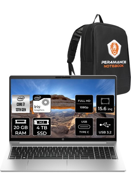 Probook 450 G10 Intel Core I7 1355U 20GB 4tb SSD 15.6" Fhd Fdos Taşınabilir Bilgisayar & Per4 Çanta 969H2ETPN320