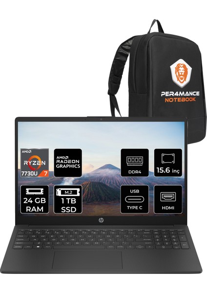 15 Amd Ryzen 7 7730U 24GB 1tb SSD 15.6" Fhd Fdos Taşınabilir Bilgisayar & Per4 Çanta 8M1T1EAPN323