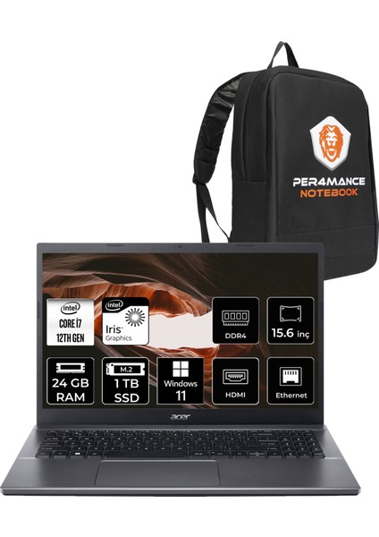 Extensa 15 EX215-55 Intel Core I7 1255U 24GB 1tb SSD 15.6" Fhd W11P Taşınabilir Bilgisayar & Per4 Çanta NXEGYEY004P423