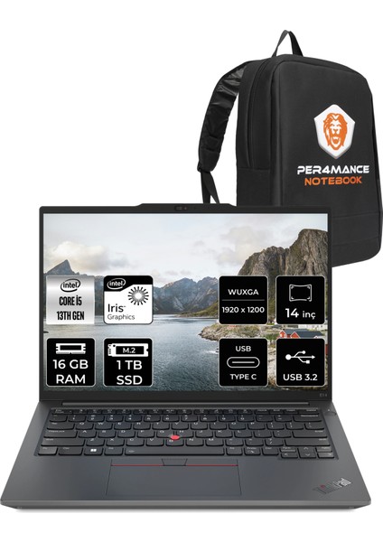 Thinkpad E14 Gen 5 Intel Core I5 1335U 16GB 1tb SSD 14" Fhd+ Fdos Taşınabilir Bilgisayar & Per4 Çanta 21JK0005TXP309