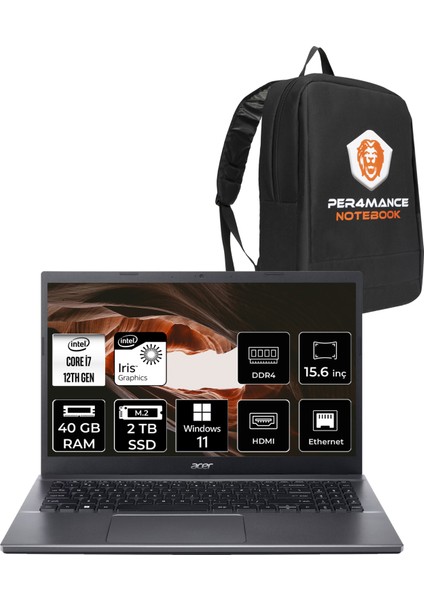 Extensa 15 EX215-55 Intel Core I7 1255U 40GB 2tb SSD 15.6" Fhd W11P Taşınabilir Bilgisayar & Per4 Çanta NXEGYEY004P439