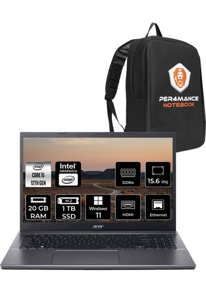 Extensa 15 EX215-55 Intel Core I5 1235U 20GB 1tb SSD 15.6" Fhd Windows 11 Home Taşınabilir Bilgisayar & Per4 Çanta NXEGYEY007P368
