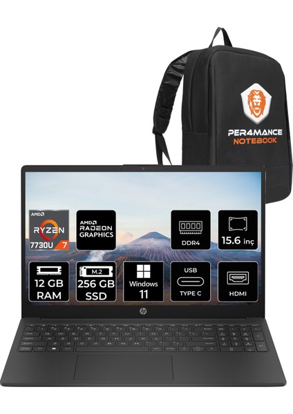 15 Amd Ryzen 7 7730U 12GB 256GB SSD 15.6" Fhd Windows 11 Home Taşınabilir Bilgisayar & Per4 Çanta 8M1T1EAPN356