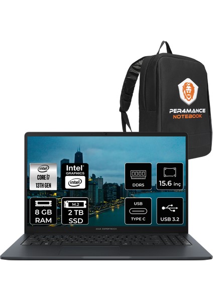 Expertbook B1 Intel Core I7 1355U 8gb 2tb SSD 15.6" Fhd Fdos Taşınabilir Bilgisayar & Per4 Çanta B1503I716G512B1DP304
