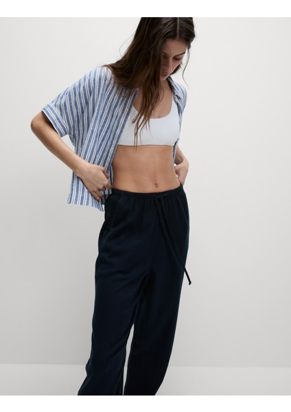 Tapered Fit Keten Pantolon
