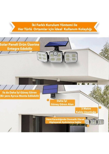 Kumandalı Solar Güneş Enerjili 122 Ledli Hareket Sensörlü Bahçe Aydınlatma