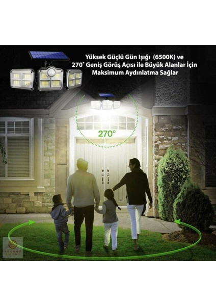Kumandalı Solar Güneş Enerjili 122 Ledli Hareket Sensörlü Bahçe Aydınlatma