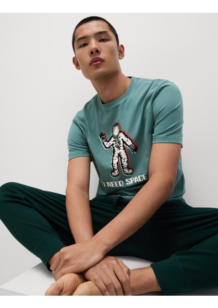 Saf Pamuklu Spaceman Grafikli Pijama Üstü