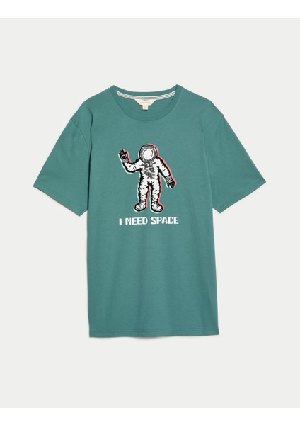 Saf Pamuklu Spaceman Grafikli Pijama Üstü fırsatları