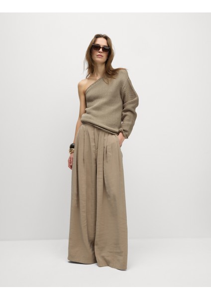Tek Omuzlu Slim Fit Dokulu Triko Üst