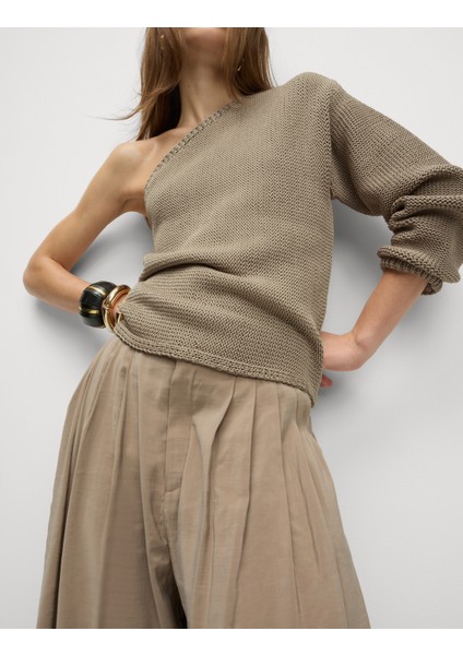 Tek Omuzlu Slim Fit Dokulu Triko Üst