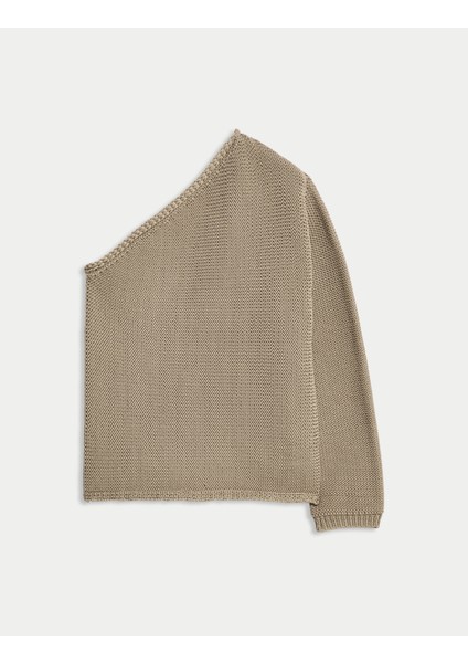 Tek Omuzlu Slim Fit Dokulu Triko Üst