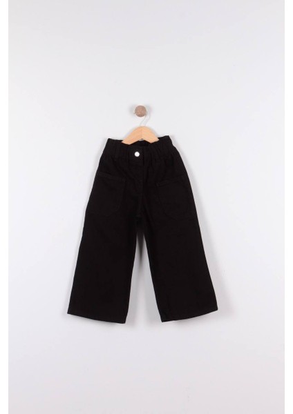 Siyah Wide Leg Kız Çocuk Oversize Kesim Kot Pantolon