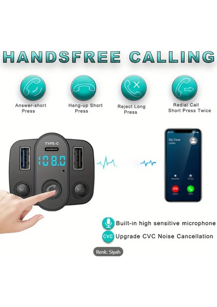 S19 - Çift USB Type-C Mp3 Onatıcı Kablosuz Fm Verci Sd Card & Çağrı Hands Free fırsatları
