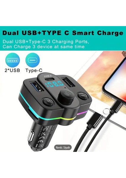 S19 - Çift USB Type-C Mp3 Onatıcı Kablosuz Fm Verci Sd Card & Çağrı Hands Free indirimleri