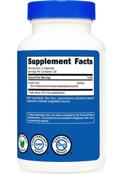 Ursolic Acid 300 mg 120 Capsules.abd Menşei