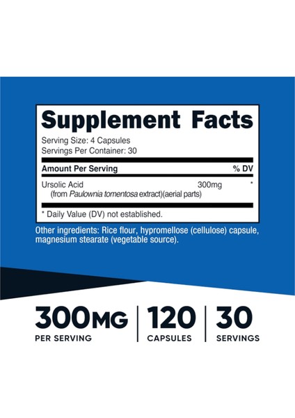 Ursolic Acid 300 mg 120 Capsules.abd Menşei