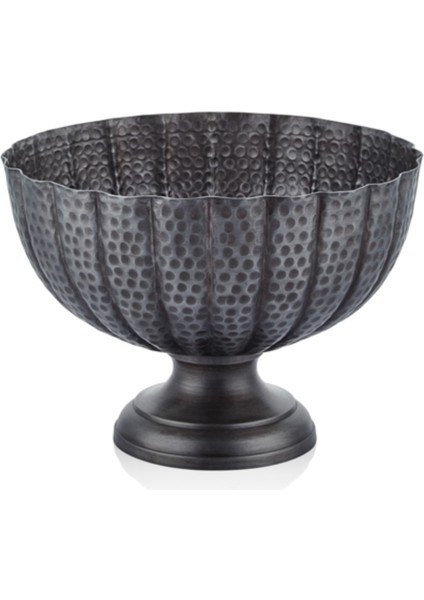 Hammer Eskitme Siyah Büyük Dekoratif Kase 31X31X22CM Vazo Çiçeklik Obje Kaliteli Metal 1 Adet