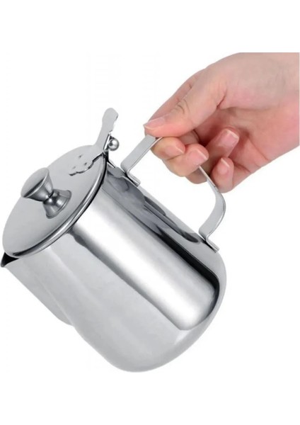 Süt Potu Kapaklı 500 ml Çelik ve Kahve Köpürtücü Pilli 2li Mini Mikser Latte Süt Potu Kapaklı fiyatları