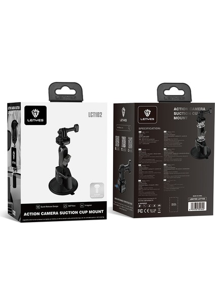 Aksiyon Kamera Tutucu Lenyes LCT102 Teleskopik Vantuzlu Tasarımlı Siyah indirimleri
