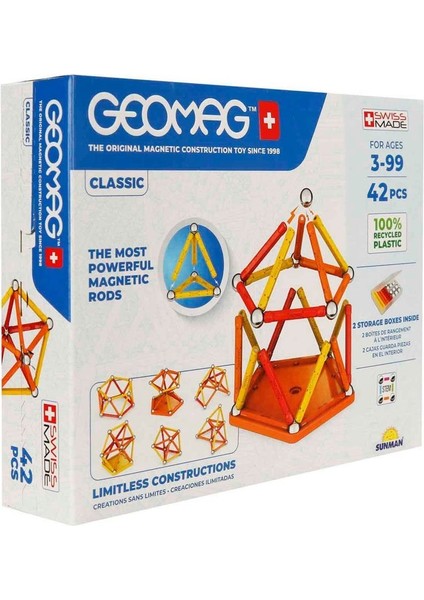 Geomag Classic 42 Parça Manyetik Yapı Oyunu Seti – Manyetik Çubuk ve Bilye Eğitici Oyuncak
