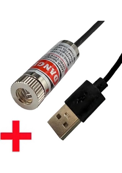 USB Kablolu 5mw 650NM Kırmızı Artı Lazer Modül 1 Metre Kablo Lens ile Odak Ayarlı 12MM Çap Işaretle