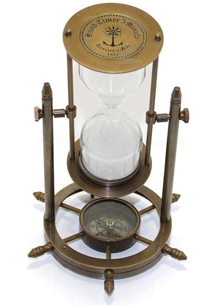 Pirinç Pusulalı Kum Saati Dekoratif Hediyelik