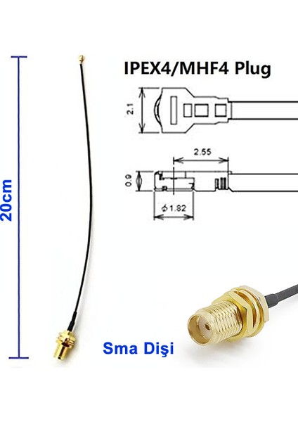 20CM Sma Dişi Ipex4 Mhf4 Rf Bağlantı Kablosu Sma Dişi Soket To Altın Kaplama Konnektör Koaksiyel Kab