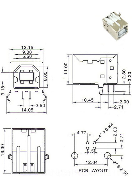 USB Type B Dişi Soket USB 2.0 4 Pin Lehimlenebilir Elektronik Cihaz USB Port Adaptör Konnektör indirimleri