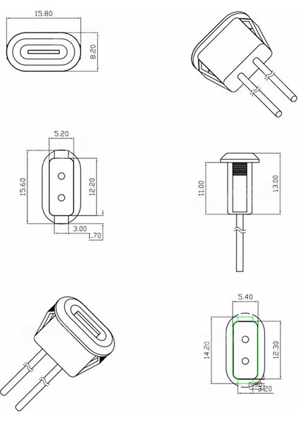 Type C Panel Montaj Dişi Soket 2 Pin 10CM Kablolu Beyaz Uzatma Konnektör Araba Kamera Oyuncak indirimleri