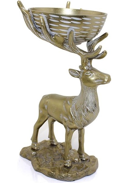 Metal Geyikli Kase 32 cm Dekoratif Hediyelik