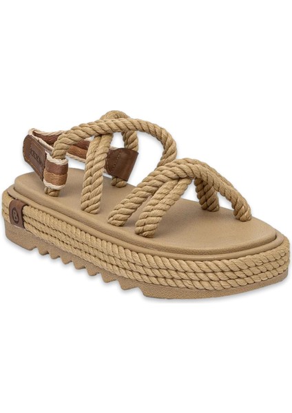 Bodrum Mid Platform Halat Bej Kadın Sandalet