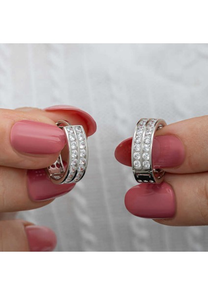 Gümüş Sıra Taşlı Halka Kadın Küpe fiyatları