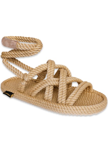 Roma Kauçuk Tabanlı Halat Bej Kadın Sandalet