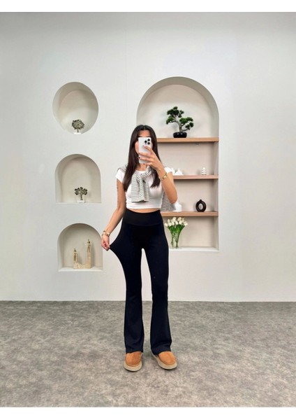 Brshk Model Pamuklu Kaşkorse Likralı Relax Kadın Ispanyol Paça Tayt